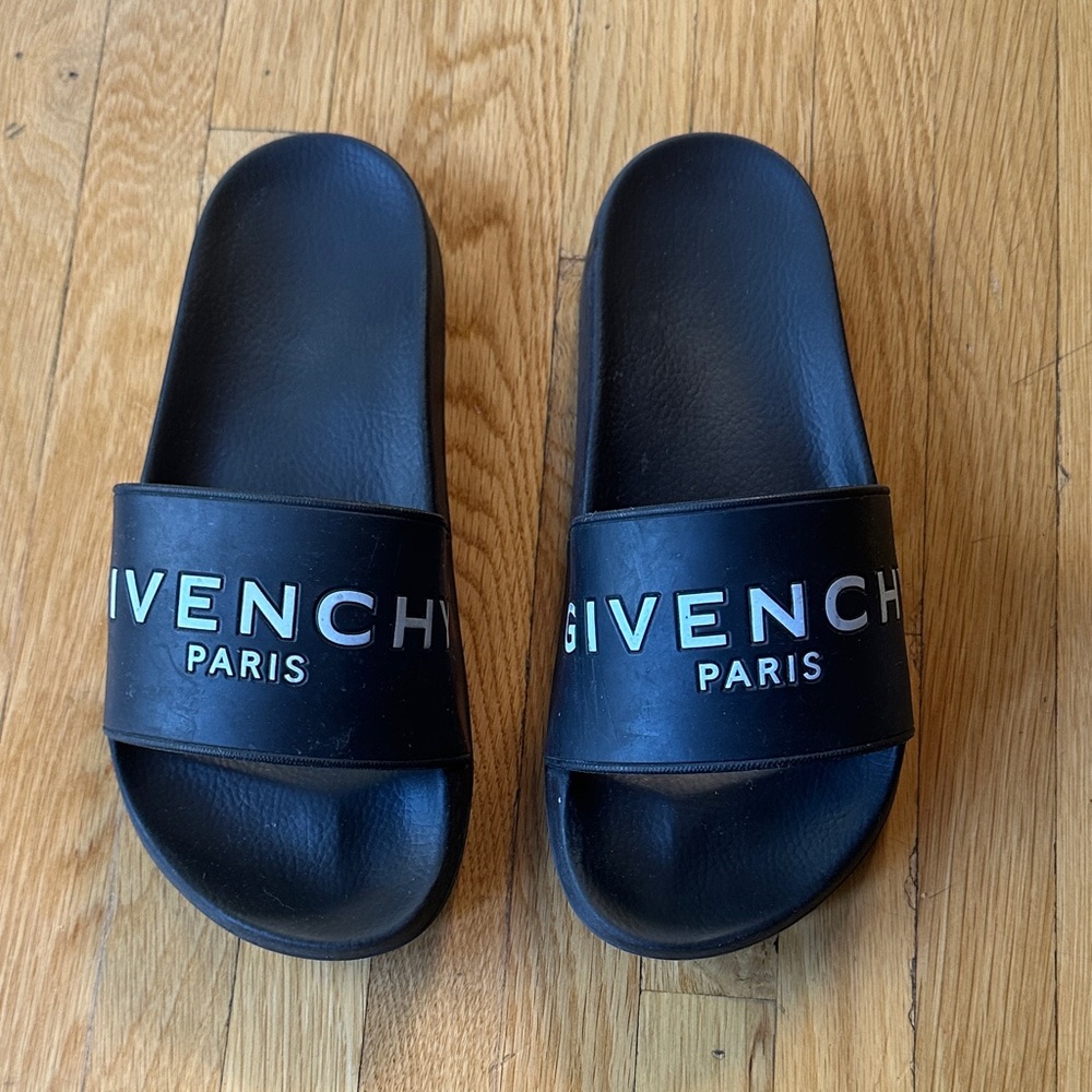 Givenchy Black Slide Sandals with White Logo
